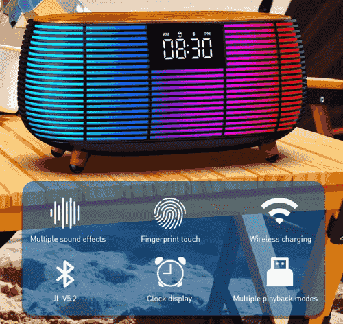Clock Wireless Speaker with Wireless Charger