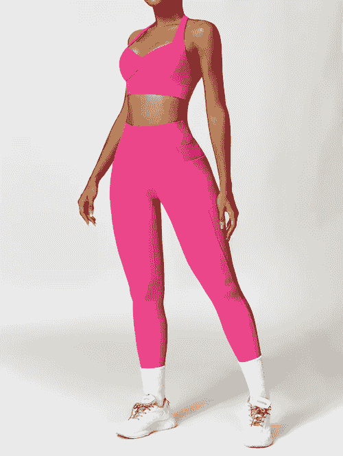 Women Sets 2 Piece Tummy Control V Shape Leggings Crew Neck Sports Bra Scrunch Butt Gym Crop Set