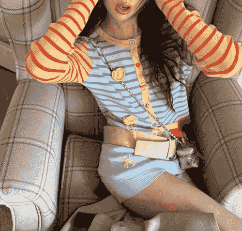 Women's Fall rainbow knit Stretchy Comfortable Two-Piece Set