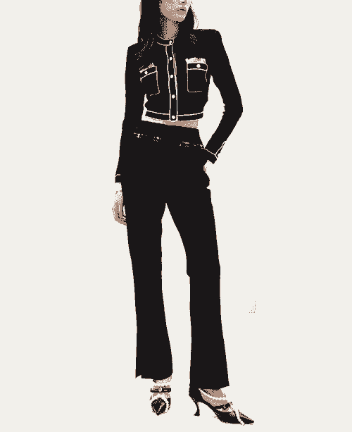 Fall Women's Black and White Knitted Cardigan Short Jacket with Fashionable Women's Trousers