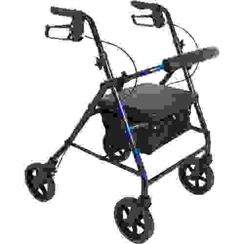 Wide Base Height-Adjustable Rollator Foldable Mobility Aid with 8 Inch Wheels