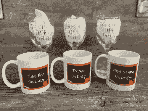**Featured - Teacher on Duty Mug and Off Duty wine glass/flute**