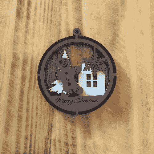 2 Layered Gingerbread Laser Engraved Wood Ornament - "Merry Christmas"