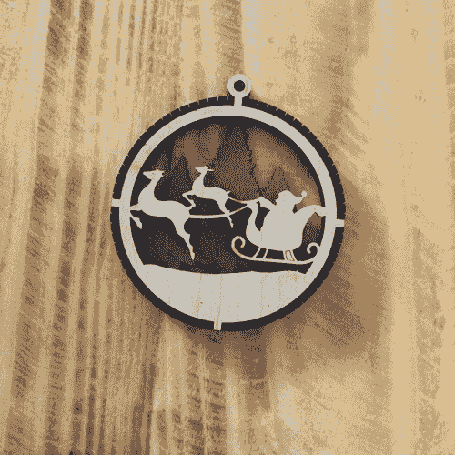 2 Layered Santa and Reindeer Laser Engraved Wood Ornament - Customizable 