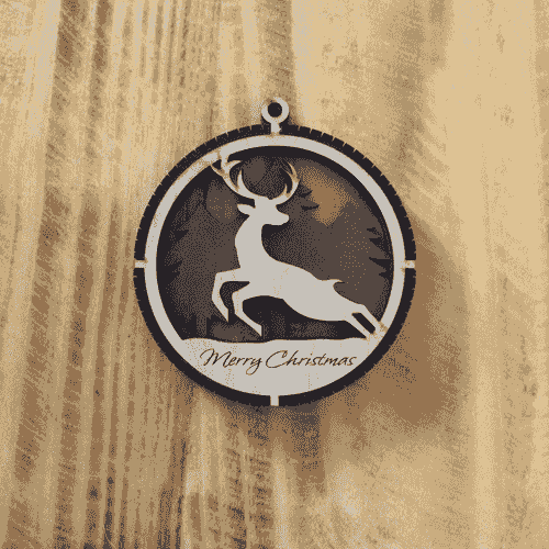 2 Layered Deer Laser Engraved Wood Ornament- "Merry Christmas" 