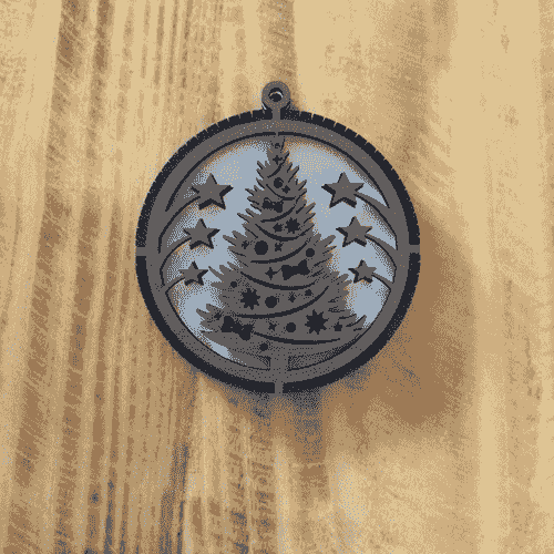 2 Layered Rustic Wood Christmas Tree Ornament with stars