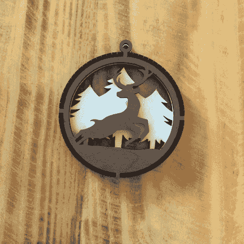 2 Layered Deer Laser Engraved Wood Ornament - Customizable 