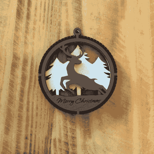 2 Layered Deer Laser Engraved Wood Ornament - "Merry Christmas"