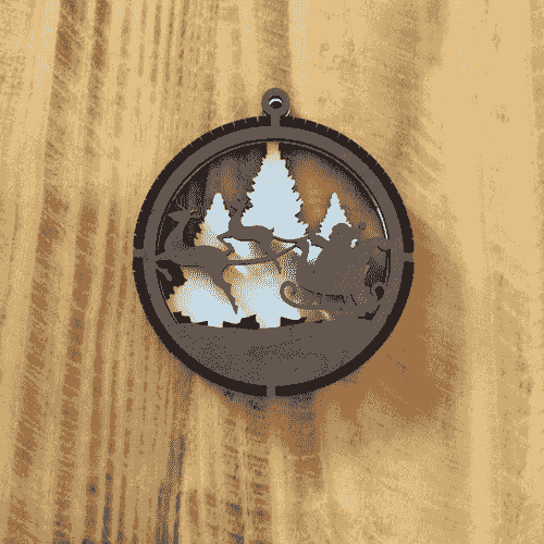 2 Layered Santa and Reindeer Laser Engraved Wood Ornament - Customizable