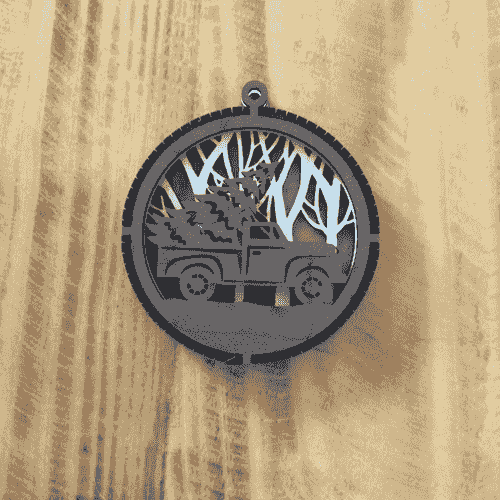 2 Layered Truck and Tree Laser Engraved Wood Ornament - Customizable