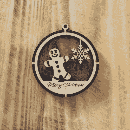 2 Layered Gingerbread Laser Engraved Wood Ornament - "Merry Christmas"