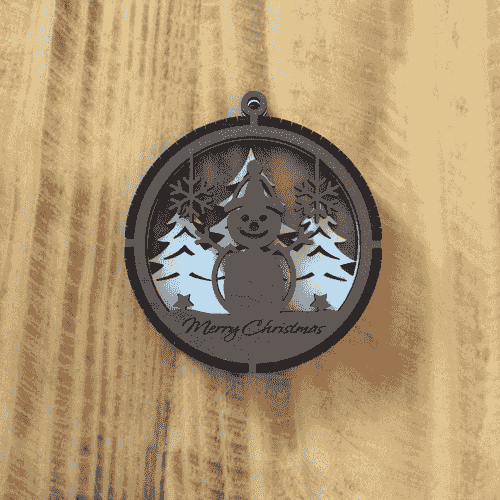 2 Layered Snowman Laser Engraved Wood Ornament - "Merry Christmas"