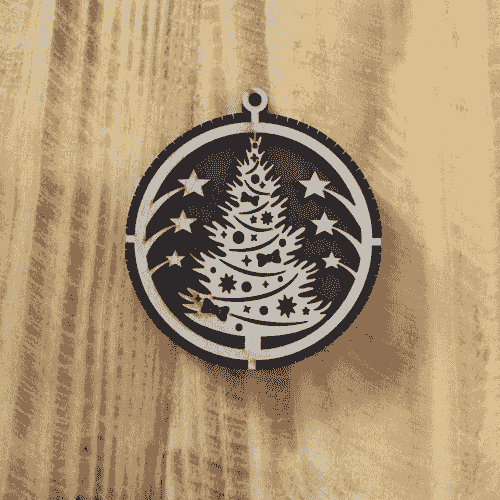 2 Layered Rustic Wood Christmas Tree Ornament with stars