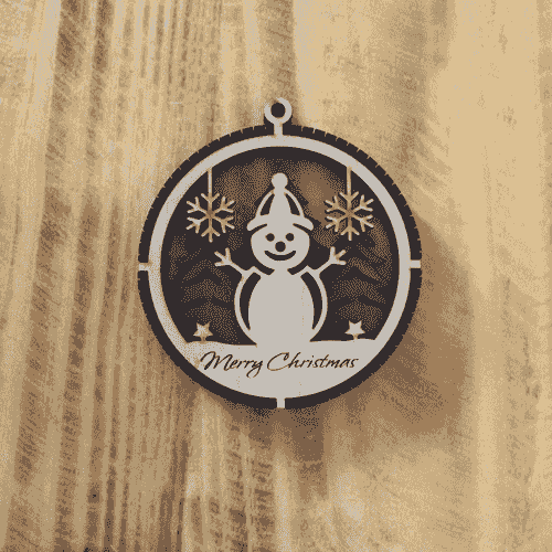 2 Layered Snowman Laser Engraved Wood Ornament - "Merry Christmas"