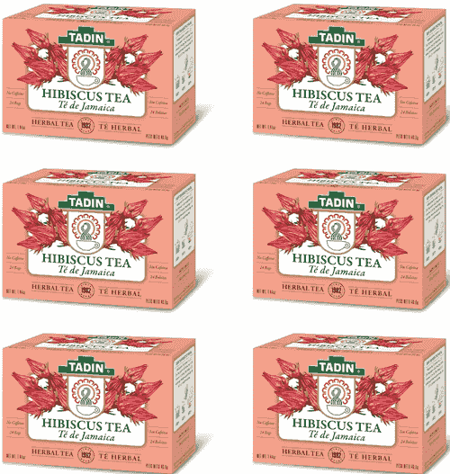 6-Pack Tadin Hibiscus Caffeine-Free Herbal Tea, 24 Tea Bags Each