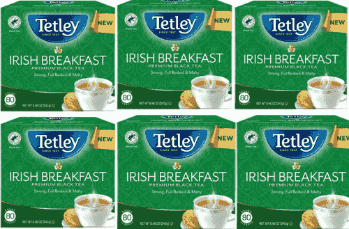 Lot of 6 Tetley Irish Breakfast Premium Black Tea, 80 Bags Each