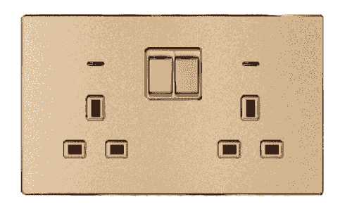 RUILUX  Model RS-G13-2SP Acrylic leather pattern gold  13A 2 gang socket with neon