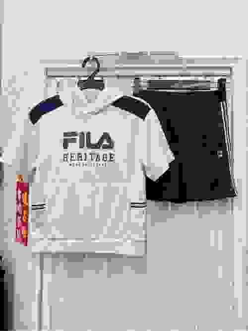 Fila 連帽口裝吸排上衣/兩側三槓條短褲