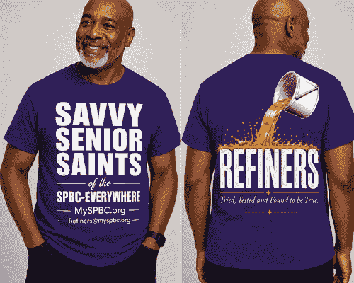 Shipping/Delivery Savvy Senior Saints – “REFINERS” Church T-Shirt (Purple)