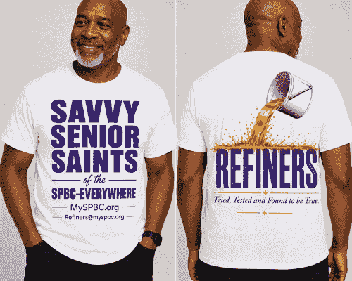 Pick Up Only- Savvy Senior Saints – “REFINERS” Church T-Shirt (White)