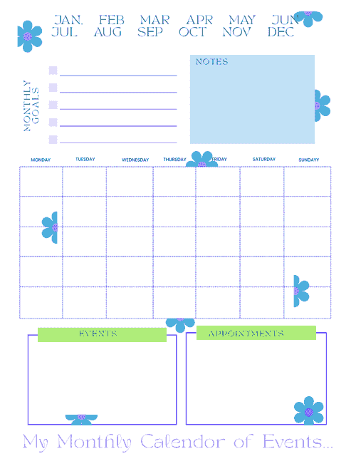 My Monthly Calendar of Events