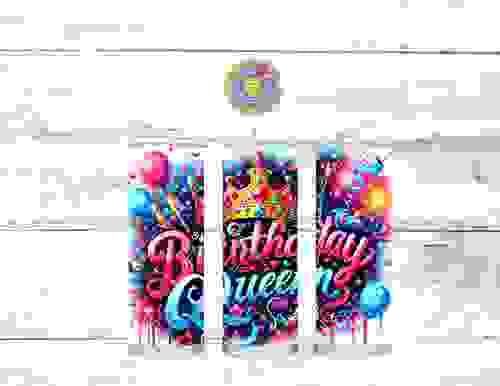 Birthday Queen Tumbler Wrap: 20oz Skinny Tumbler PNG (Digital Download