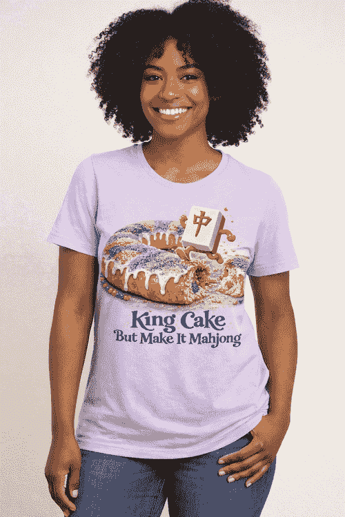 “King Cake, But Make It Mahjong” Graphic Tee, Purple (custom colors available)