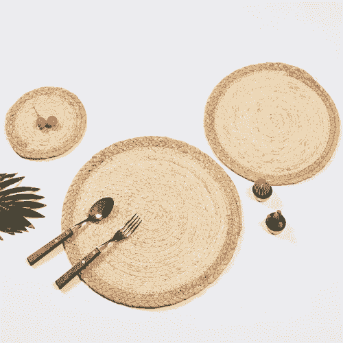 Natural Water Gourd Woven Placemat Round Hyacinth Straw Kitchen Dining Table Mat Insulation Pad Non-