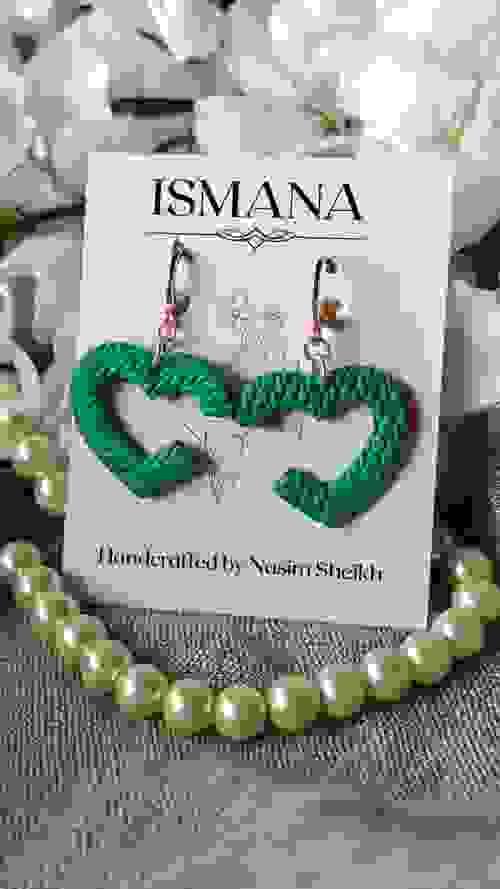 Teal Knit Heart Hoops