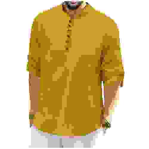ROYALSCOUT Men's Cotton Polyester Blend Solid Regular Fit Full Sleeve Short Kurta | Ethnic, Lightwei