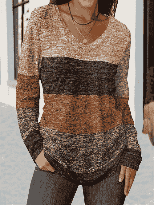 Women's Casual Color Block V-Neck Sweater