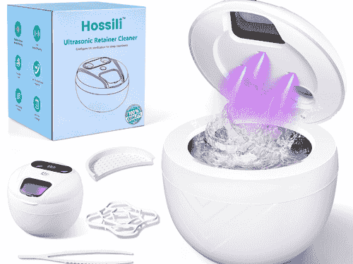 Ultrasonic Retainer Cleaner, Upgraded Open-Window 45kHz 200ML Dental Cleaning Pod with 4 Modes