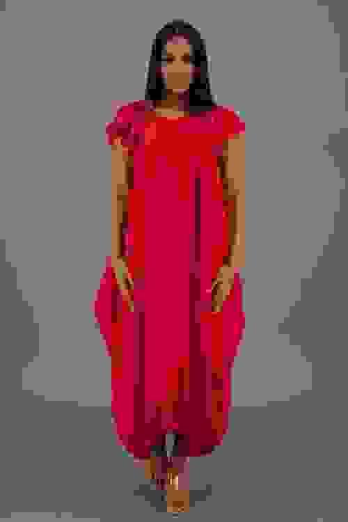 Flowing Grace Bubble Dress - Red