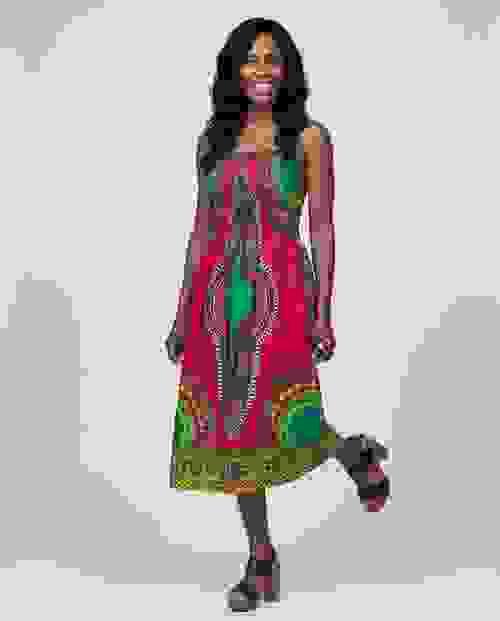 Dashiki Print Spaghetti Strap Midi Dress