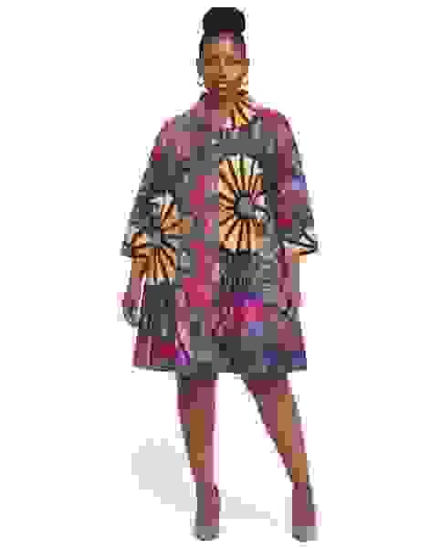 African Ladies Button Up Swing Dress - One Size