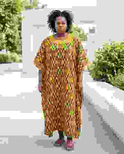 Kente Patterned Kaftan with Embroidered collar