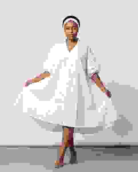 Faux Silk Swing Dress with Ruffle Sleeve
