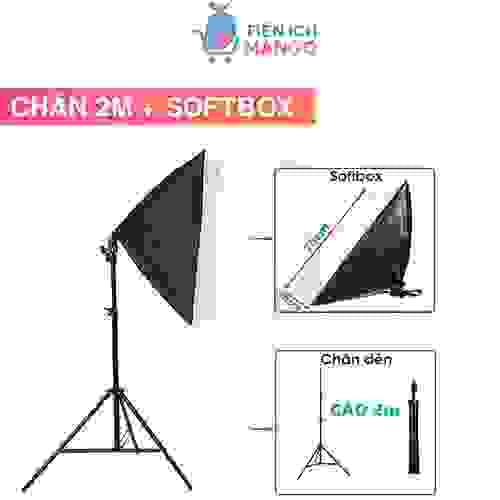 Bộ KIT Studio Chụp Ảnh Sản Phẩm Chân Đèn 2m Kèm Softbox 50x70 cm Hỗ Trợ Sáng, Quay Phim , Livestream