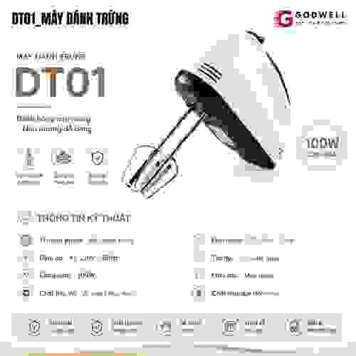 Máy Đánh Trứng Cầm Tay 7 Tốc Độ 180W Tặng 4 Đầu Khuấy Chắc Chắn - Tiện Dụng
