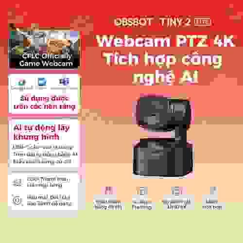 OBSBOT Tiny 2 Lite 4K 60FPS PTZ Webcam AI thông minh, HDR, Micro kép dùng cho Livestream, Họp Online
