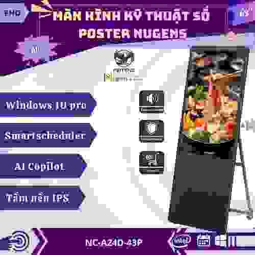 Màn hình quảng cáo poster 43_ Nugens_Celeron J6412, viền đen sang trọng, màn hình siêu mỏng chỉ 2mm_