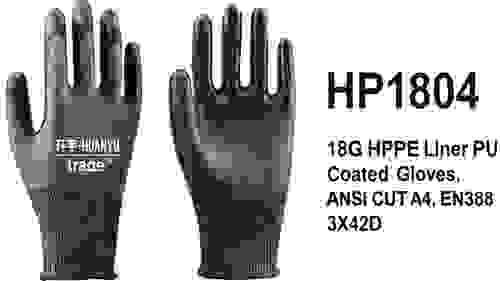 HP1804 HPPE Liner PU Smooth Coated Gloves,ANSI CUT A4,EN388 3X42D
