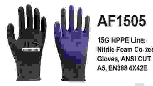 AF1505 15G HPPE Liner Nitrile Foam Coated Gloves.ANSI CUT A5,EN388 4X42E SIZE :7/S-11XXL.