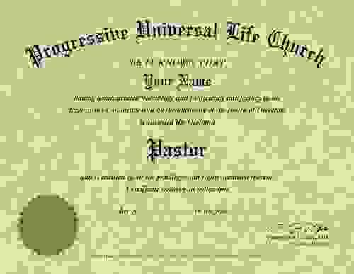Pastor Certificate, Ministerial Certificate, FREE Lifetime Ordination & FREE Wallet License 50% Off!