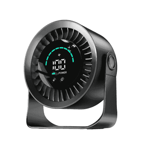 360° Rotate Rechargeable Desk Fan, LED Display 100‑Speed Quiet Wall‑Mount Personal Fan