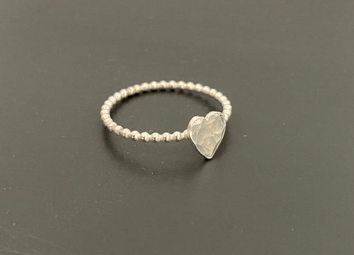Beaded Stacking Ring with Hammered Heart
