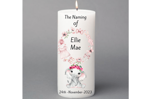 Naming candle with elephant