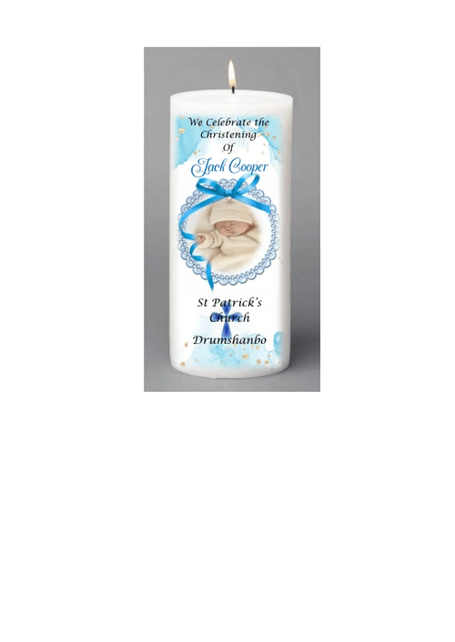 Blue ribbon christening candle