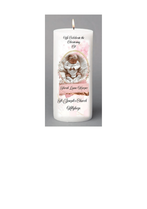 Pink & peach christening candle