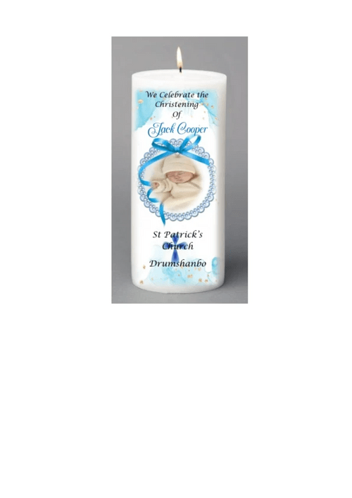 Blue ribbon christening candle